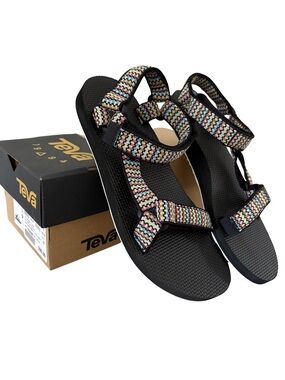 Teva Women's Black Sandals with Multicolor Woven Straps